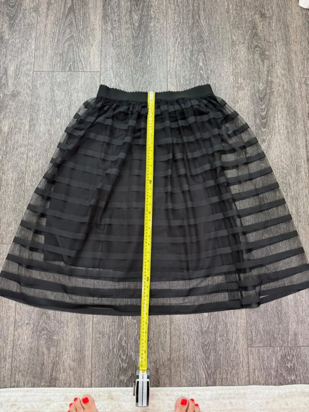 MettaLavor Black Sheer Striped Tulle Midi Skirt